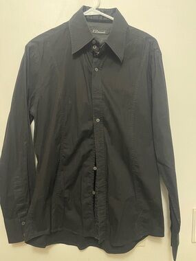 7 Diamonds Men's Black Casual Button Down Shirt